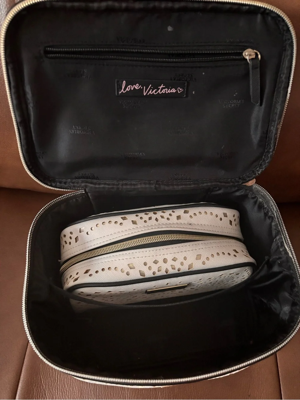 Victoria's Secret Cream Laser-Cut Cosmetic Bag Set